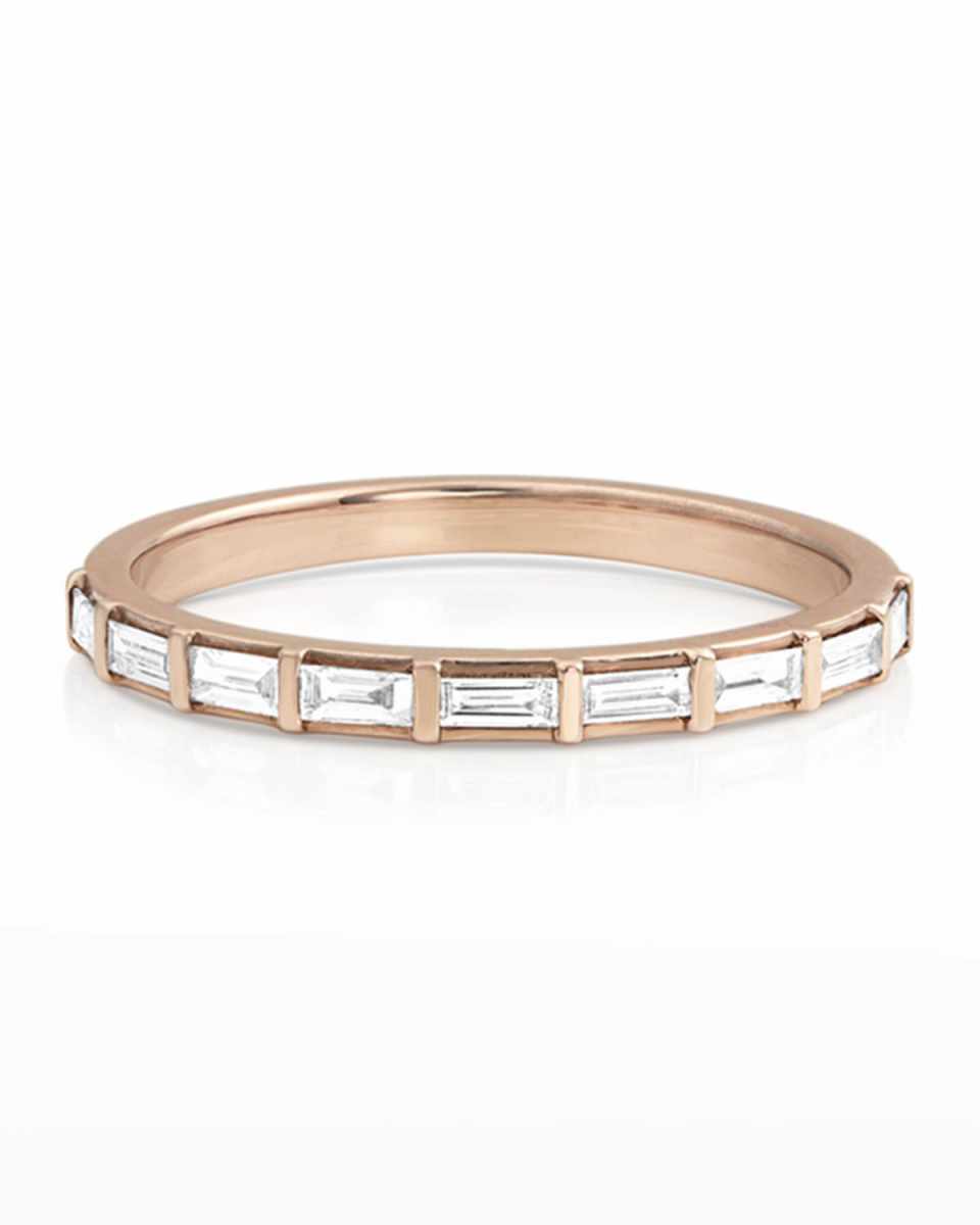 14k Rose Gold Baguette-Diamond Halfway Ring, Size 7